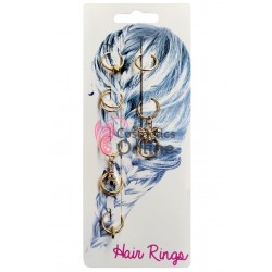 Inele din metal pentru codite afro RNG60 Aurii cu accesorii, Set 10 bucati